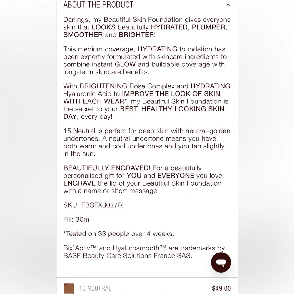 Charlotte Tilbury’15N’ BEAUTIFUL SKIN FOUNDATION